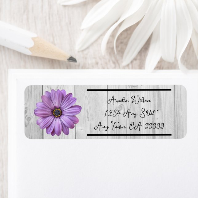 Étiquette de retour Rustique Purple Daisy (En situation)