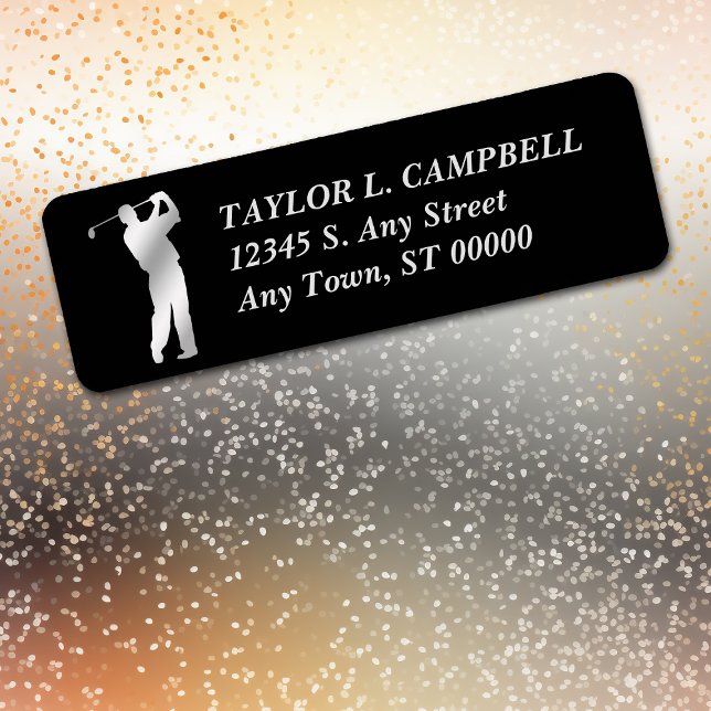Étiquette de retour Silver Silhouette Golfer (Créateur téléchargé)