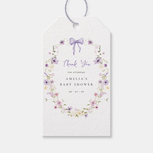 Étiquette de sac de faveur de Baby Shower de Fleur (Devant)