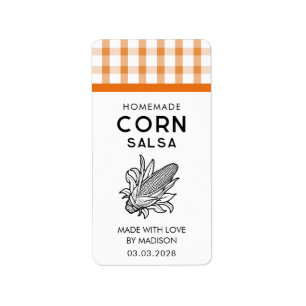 Étiquette de salsa de maïs avec épi et motif à car