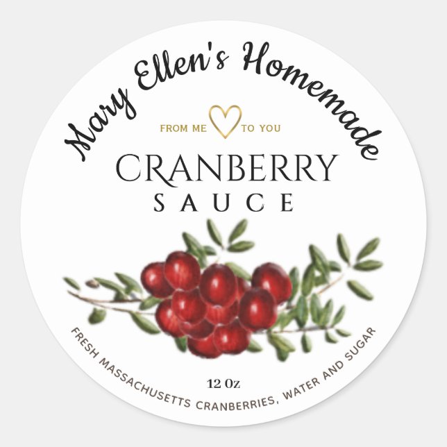 Étiquette de sauce aux canneberges maison personna (Devant)