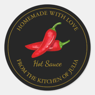 Étiquette de sauce chaude maison en or Noir