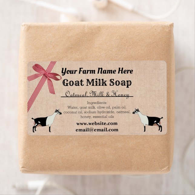 Étiquette de savon de lait de chèvre Burlap et Pla (En situation)
