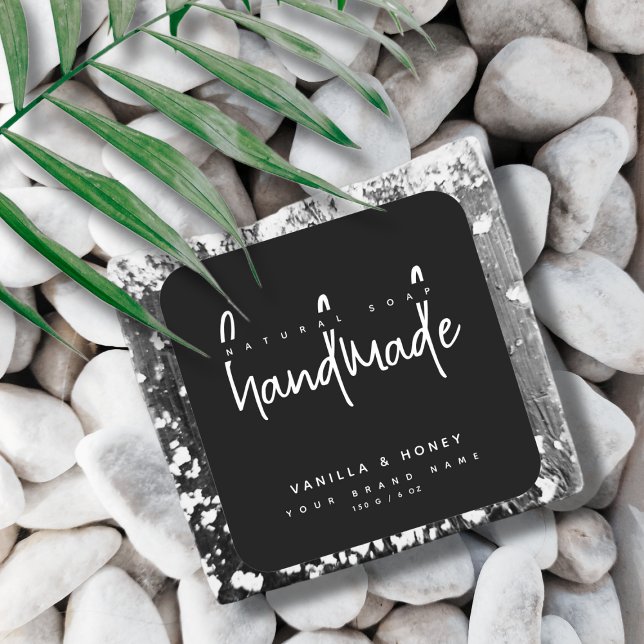 Étiquette de savon fait main noir écriture minimal (Créateur téléchargé)