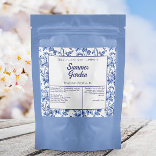 Étiquette de sels de bain Floral bleu et blanc éta