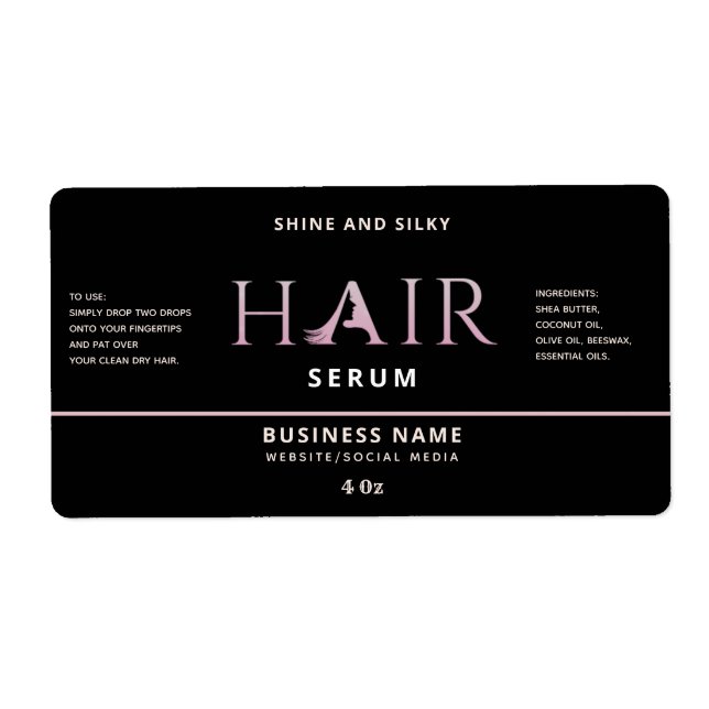 Étiquette de sérum de cheveux élégant moderne (Devant)