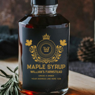 Étiquette de sirop d'érable à monogramme noir et o