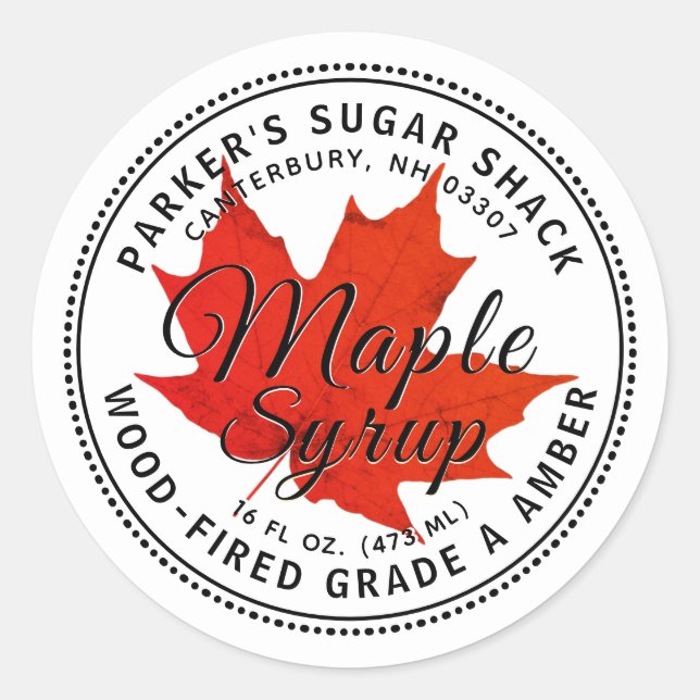 Étiquette de sirop d'érable au bois avec feuille d (Devant)