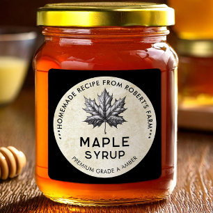 Étiquette de sirop d'érable avec feuille