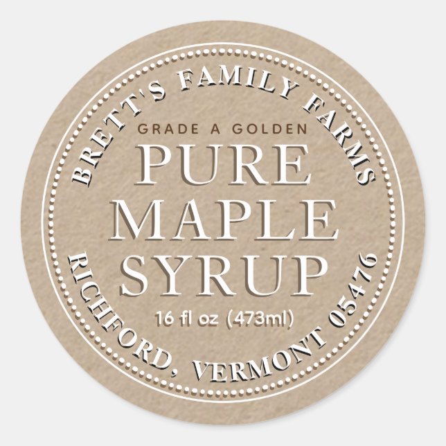 Étiquette de sirop d'érable (blanc Kraft) (Devant)