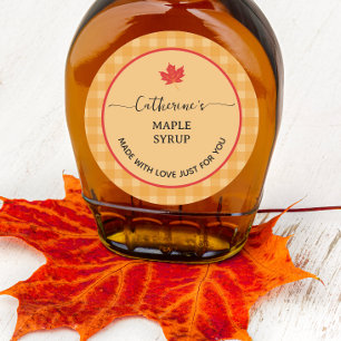 Étiquette de sirop d'érable fait maison à carreaux