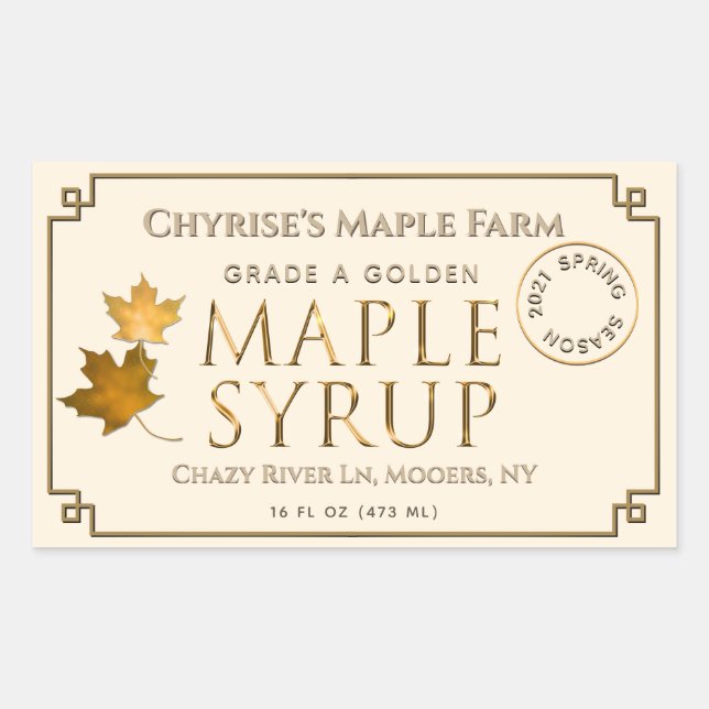 Étiquette de sirop d'érable ivoire avec feuille et (Devant)
