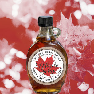 Étiquette de sirop d'érable Kraft au bois Feuille