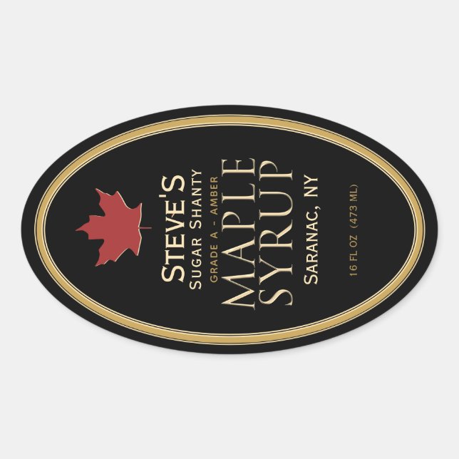 Étiquette de sirop d'érable noir à feuille rouge (Devant)