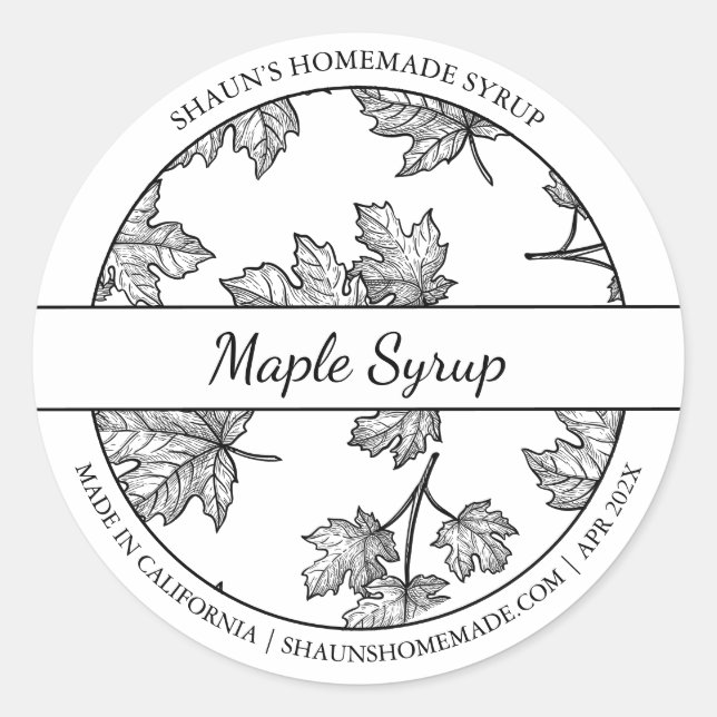 Étiquette de sirop d'érable noir et blanc (Devant)