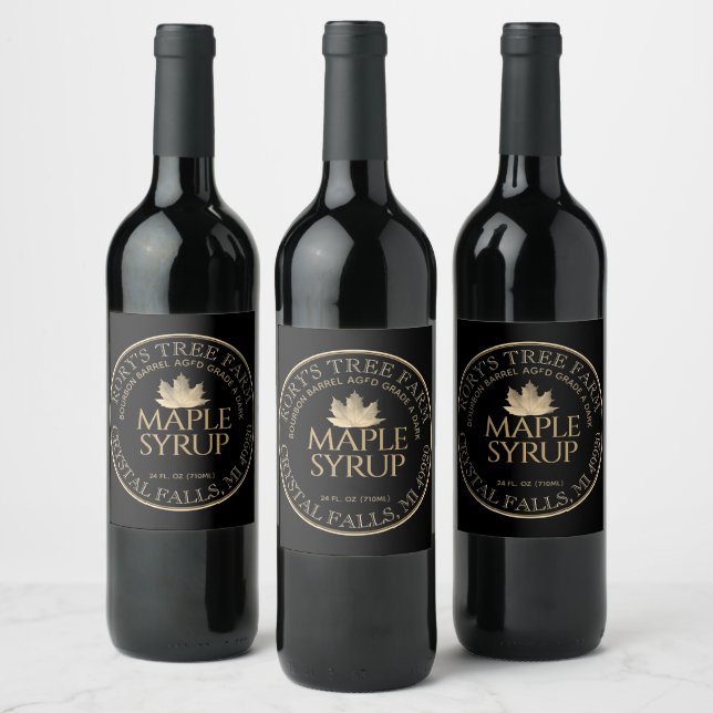 Étiquette de sirop d'érable or et feuille d'érable (Bouteilles)