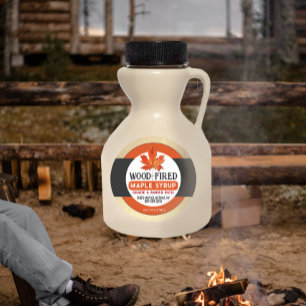 Étiquette de sirop d'érable orange à feu de bois