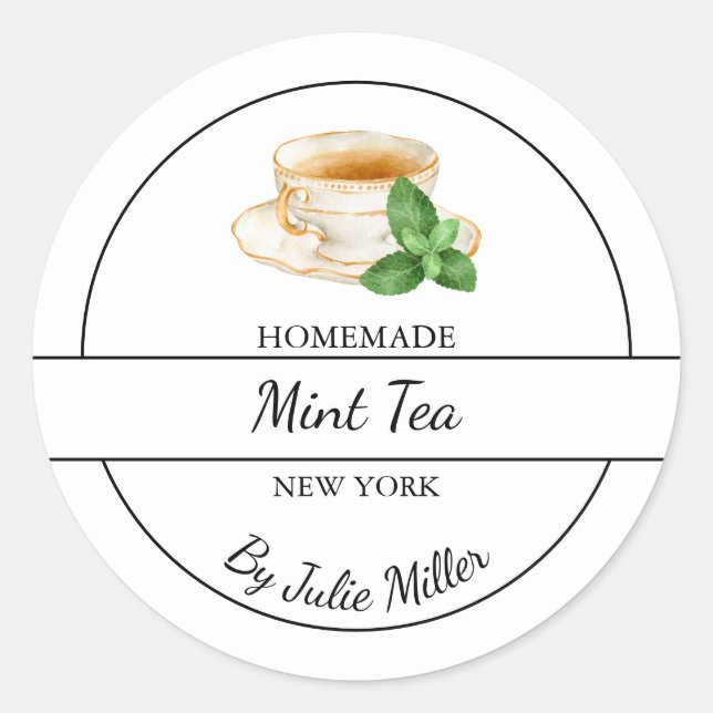 Étiquette de thé à la menthe maison simple (Devant)