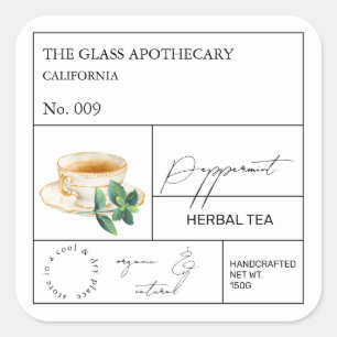 Étiquette de thé à la menthe pothécaire