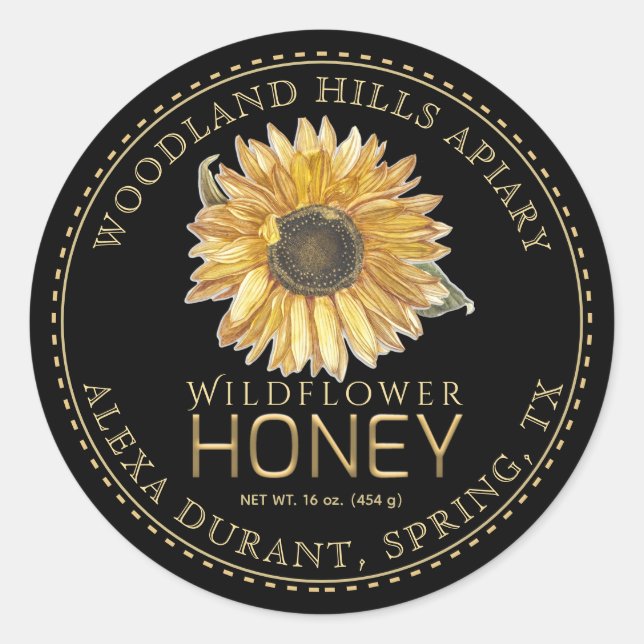 Étiquette de tournesol de miel modifiable Jar Bee (Devant)