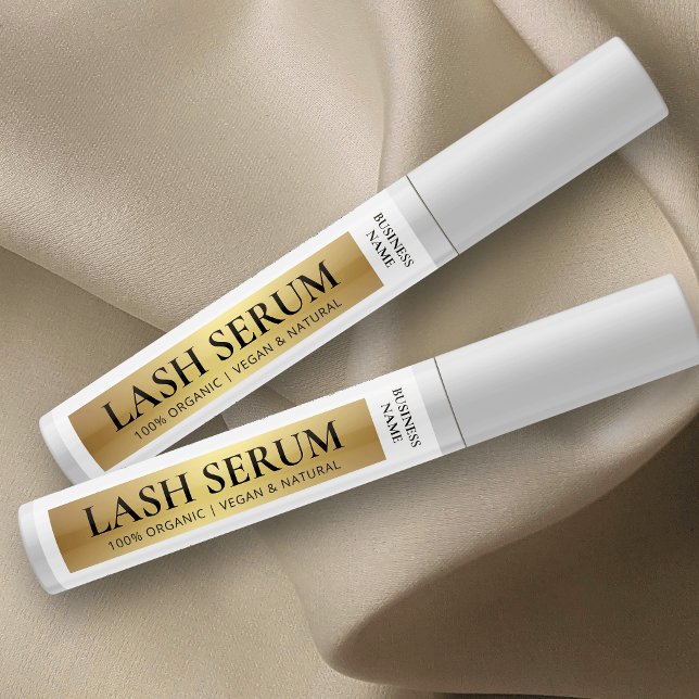 Étiquette de tube cosmétique Gold Lash Serum Masca (Elegant white and gold effect cosmetic wand tube wrap around label with fully editable text)