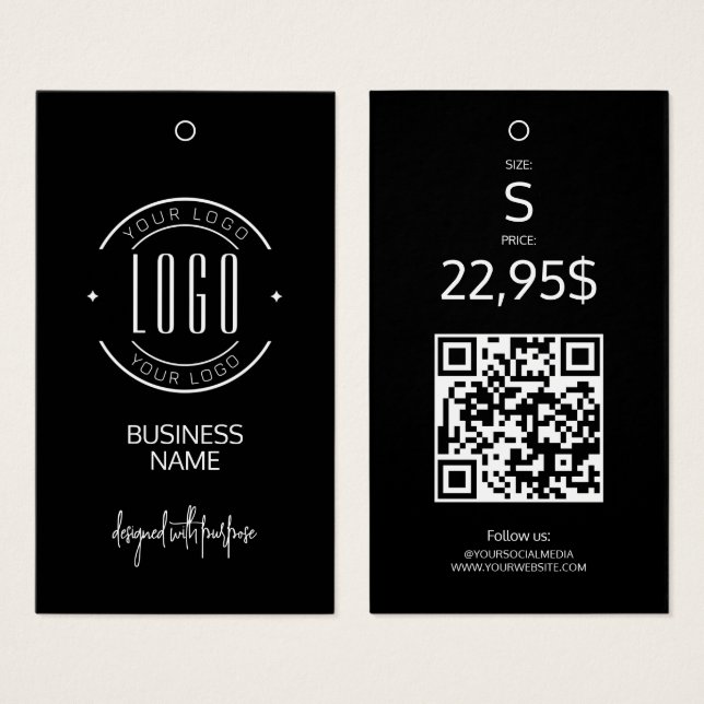 Étiquette de vêtement avec code QR noir et blanc d (Devant & derrière)