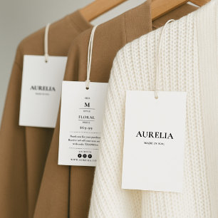 Étiquette de vêtement avec prix, taille, style et 
