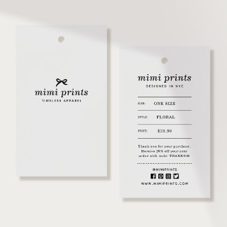 Étiquette de vêtement avec prix, taille, style et