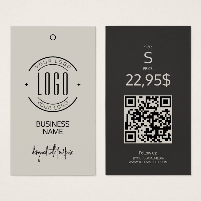Étiquette de vêtement moderne avec code QR beige g (Devant & derrière)