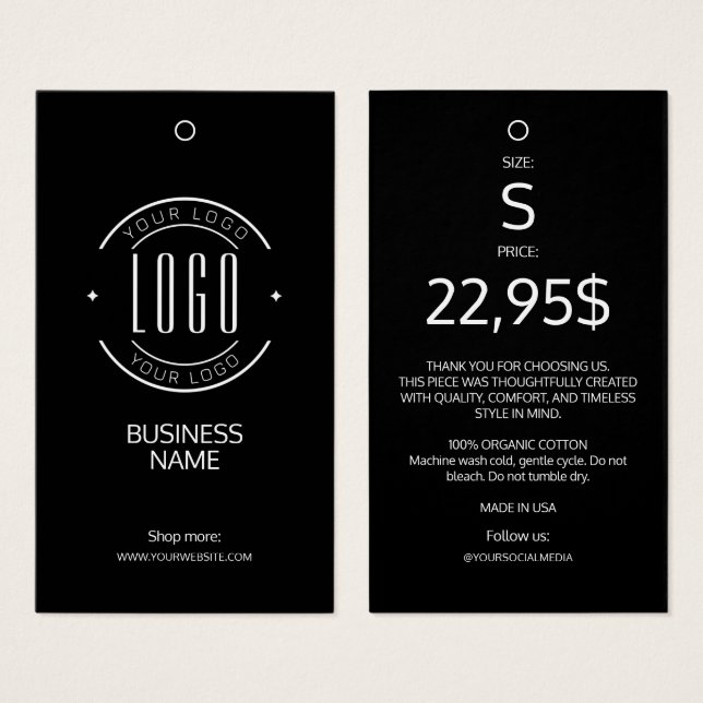 Étiquette de vêtement noir et blanc de logo modern (Devant & derrière)