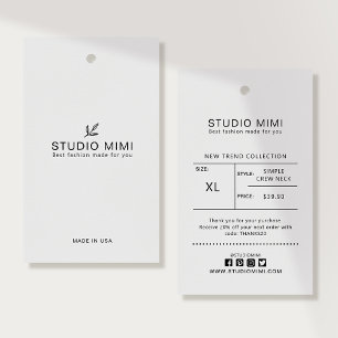 Étiquette de vêtements avec prix, taille, style et