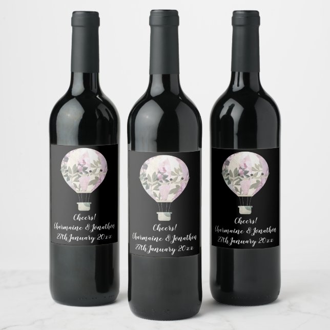 ÉTIQUETTE DE VIN BALLON DIRIGEABLE LILAS NOIR (Bouteilles)