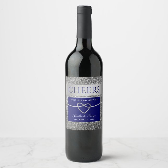 Étiquette de vin bleu argenté (Devant)