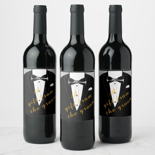 Étiquette de vin cadeau smoking et nœud papillon (Bouteilles)