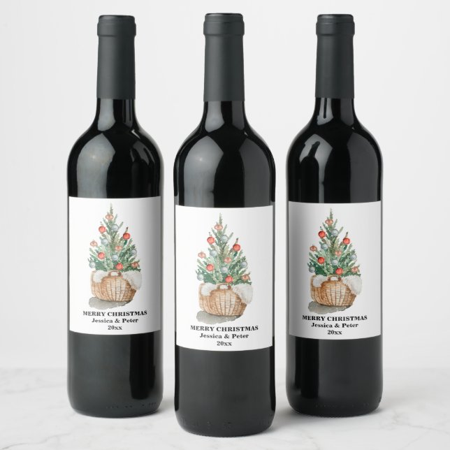 Étiquette de vin d'arbre de Noël traditionnel (Bouteilles)