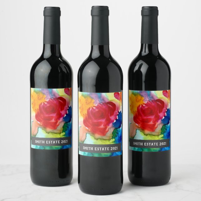 étiquette de vin d'art floral Abstrait (Bouteilles)