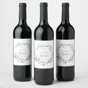 Étiquette de vin de couronne d'aquarelle de baptêm