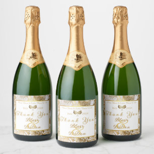 Étiquette de vin de mariage élégante Monstera doré