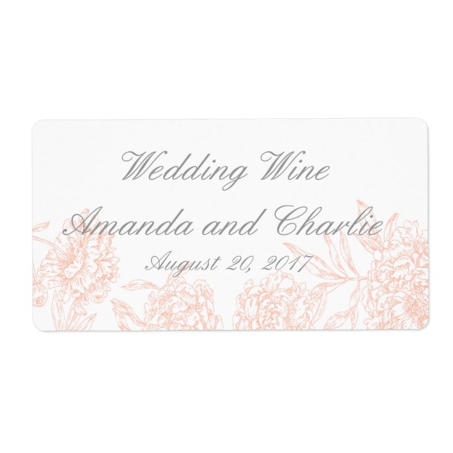 Étiquette de vin de mariage gris orange Floral (Devant)