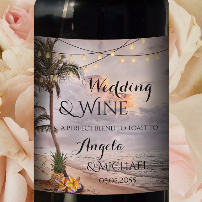 Étiquette de vin de mariage tropical personnalisé (Créateur téléchargé)