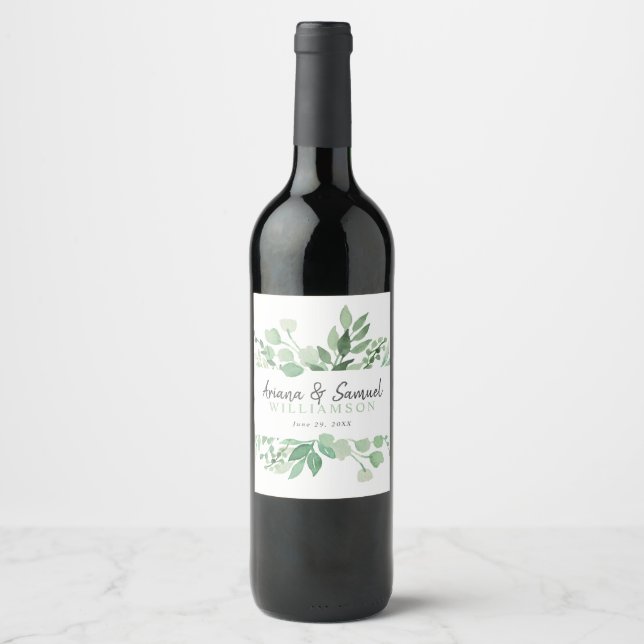 Étiquette de vin de mariage verdure luxuriante (Devant)
