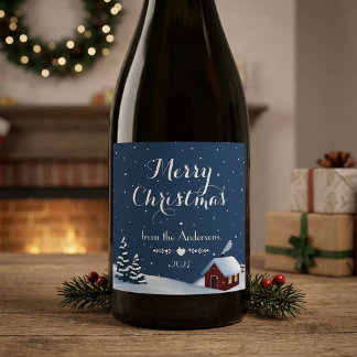 Étiquette de vin de Noël au champagne pour chalet