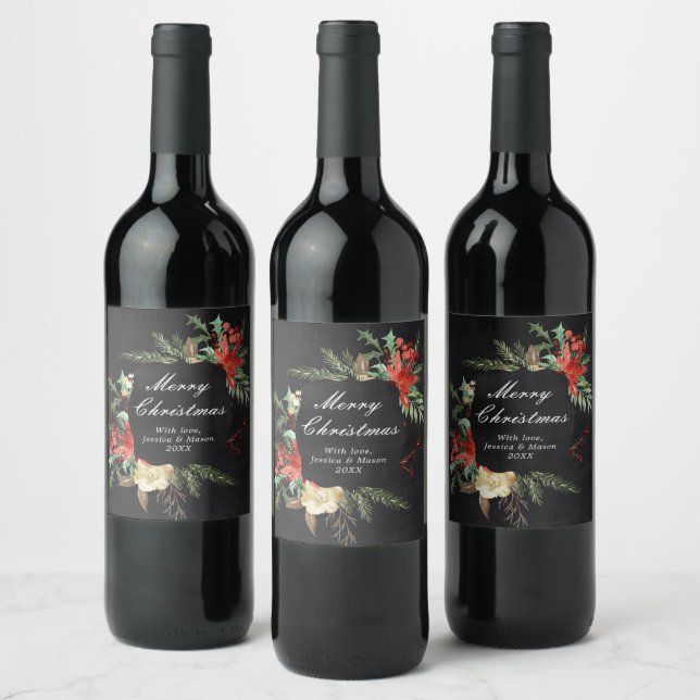 Étiquette de vin de Noël rustique (Bouteilles)