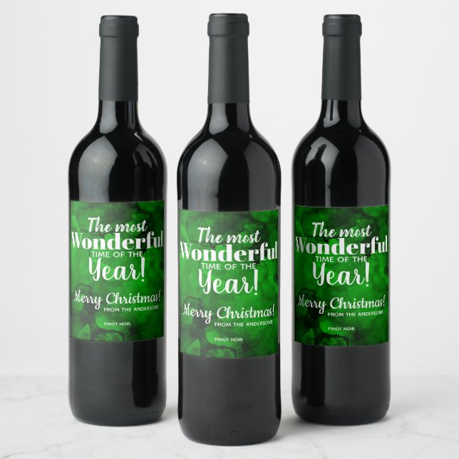 Étiquette de vin de Noël vert à noir (Bouteilles)