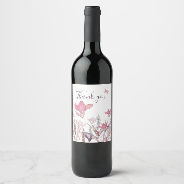Étiquette de vin de remerciement floral à l'aquare (Devant)