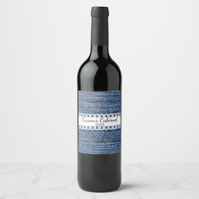 Étiquette de vin Denim et Ribbon Design (Devant)