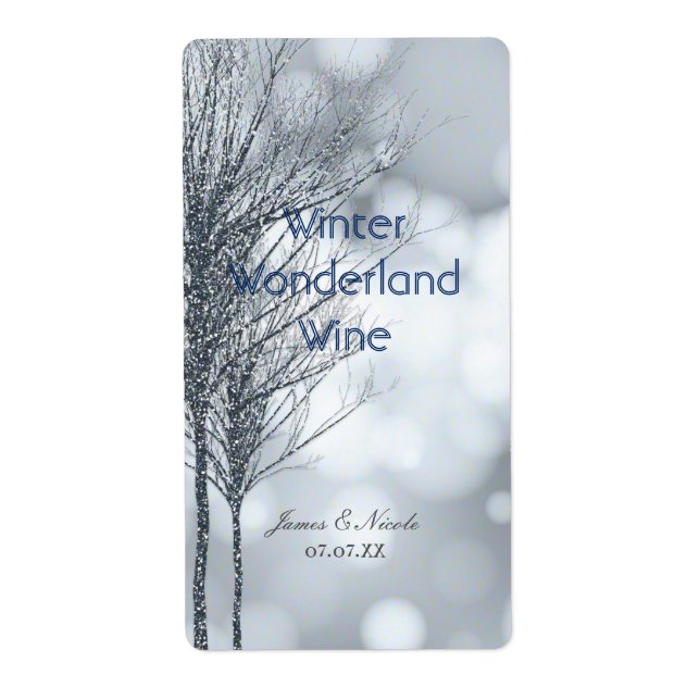 Étiquette de vin élégante Arbres pailletés argent  (Devant)