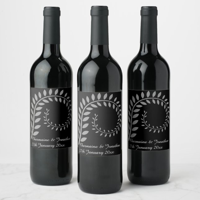 ÉTIQUETTE DE VIN EN ARGENT BOTANIQUE NOIR PERSONNA (Bouteilles)