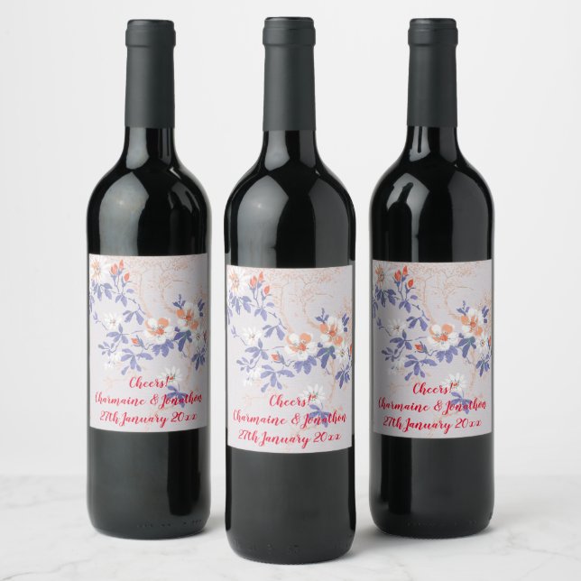 ÉTIQUETTE DE VIN FLEUR DE CERISIER BLANC BLEU ROUG (Bouteilles)