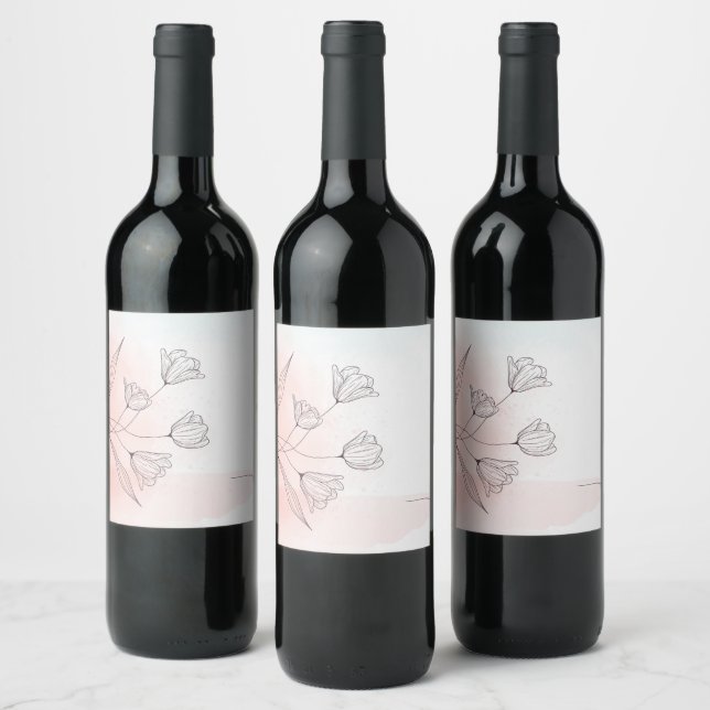 Étiquette de vin florale aquarelle rose romantique (Bouteilles)
